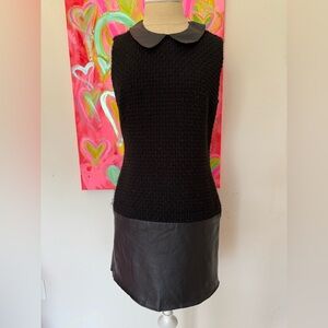 Rachel Zoe Black Textured Dress with Leather Accent